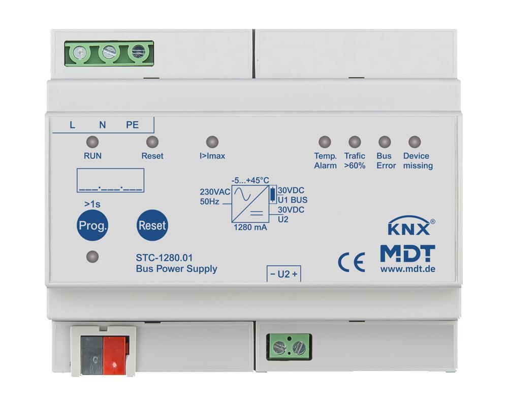 MDT STC-1280.01 Alimentation bus avec fonction de diagnostic, 6SU MDRC, 1280 mA