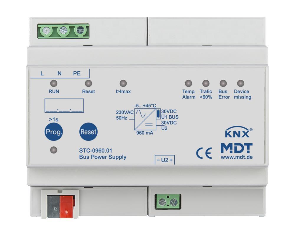 MDT STC-0960.01 Alimentation bus avec fonction de diagnostic, 6SU MDRC, 960 mA