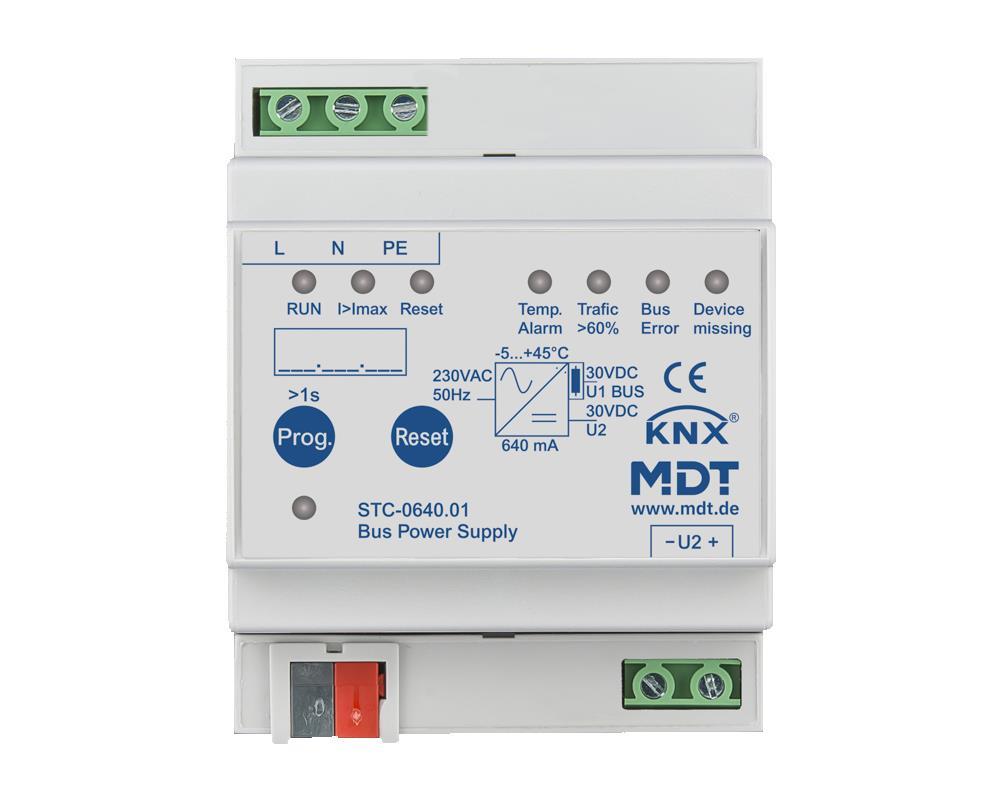 MDT STC-0640.01 Alimentation bus avec fonction de diagnostic, 4SU MDRC, 640 mA