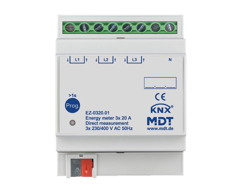 MDT EZ-0320.01 - Energy meter 3-fold 20 A, direct measurement, 4TE REG, 230/400 V AC