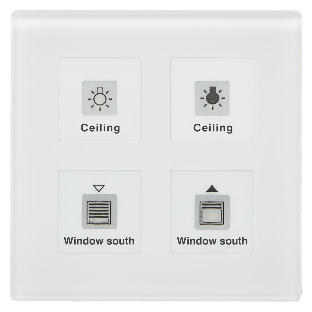 MDT RF-GTT4W.01 - KNX RF+ Bouton-poussoir en verre Plus quadruple avec actionneur, blanc